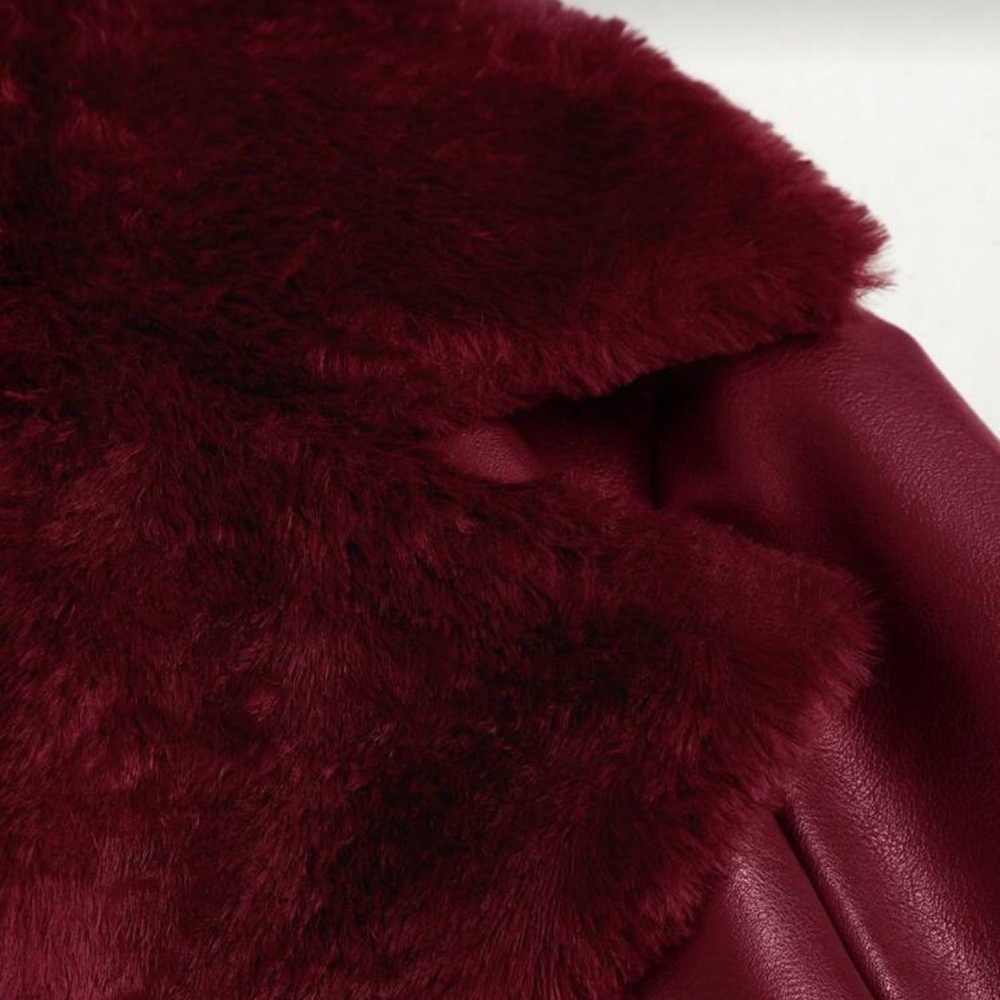 Burgundy Leather Jacket With Fur - Picture 6 of 10